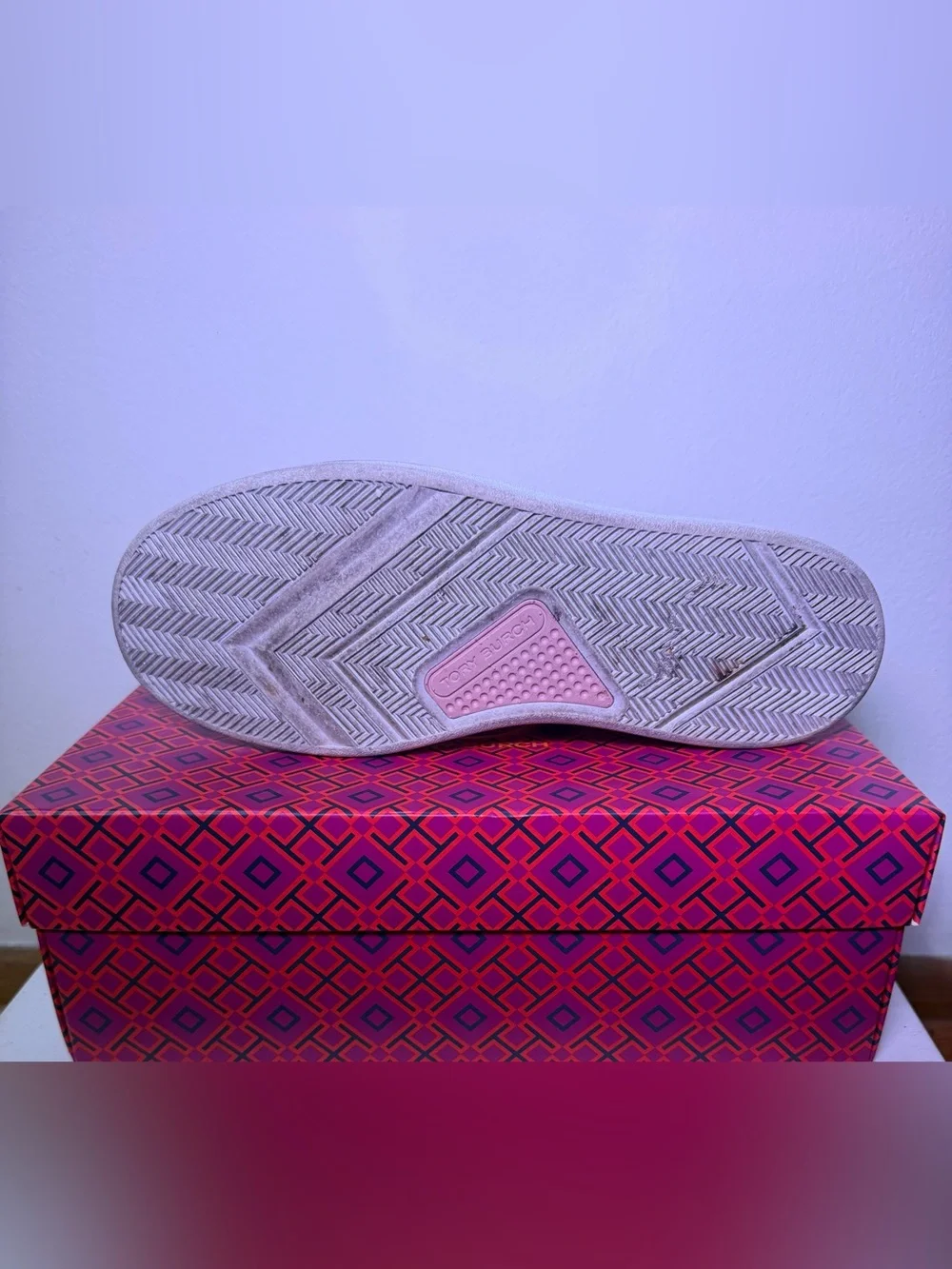 Tory Burch White Sneakers with Pink and Red Stripes